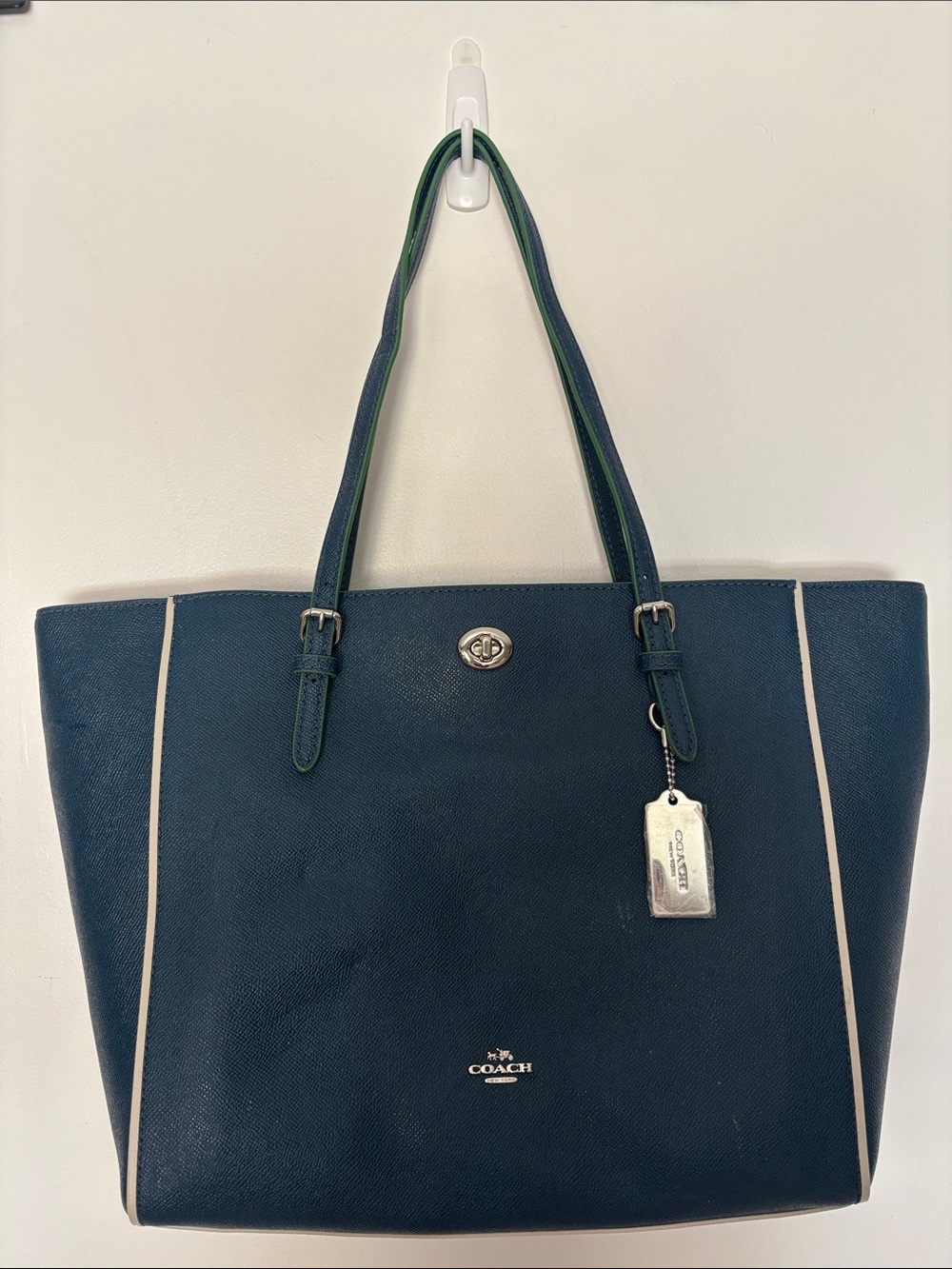 Coach Navy Blue Tote with Cream Trim
